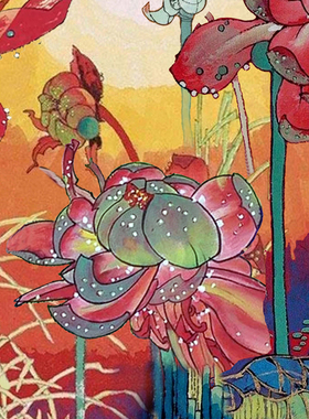 朵莲精舍手绘油画彩墨画荷花斗方