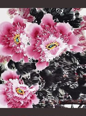 名家纯手绘国画国色粉红牡丹真迹