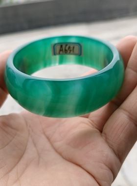 冰种绿色玛瑙手镯碧绿菠菜绿祖母绿阳绿玉髓加宽玉手镯子女款旺夫