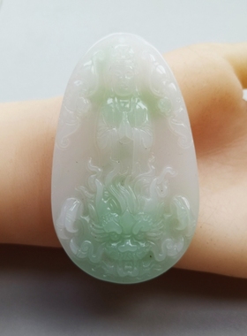 精品翠青白绿色站观音吊坠时尚百搭简约轻奢民族风男女款挂件项坠