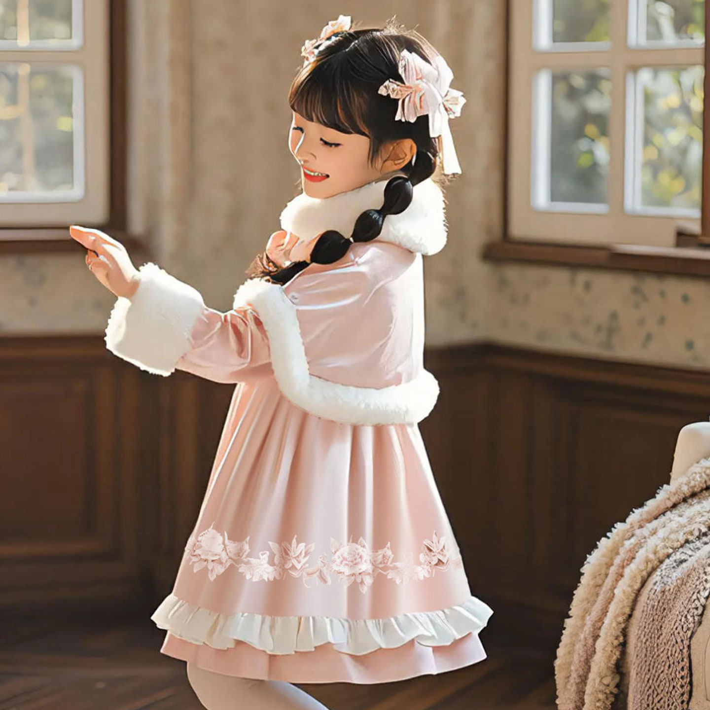 洛丽塔女童连衣裙冬小女孩洋气小公主冬装裙子儿童日常可穿公主裙,淘宝优惠券,粉丝福利购,淘宝优惠卷