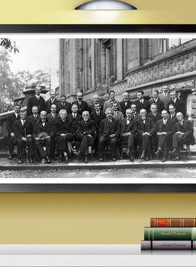 索尔维会议装饰画科学家爱因斯坦挂画海报科学家名人黑白复古壁画