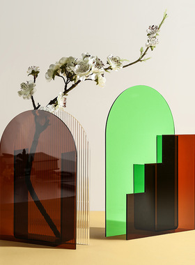 北欧风亚克力几何蓝色花瓶
