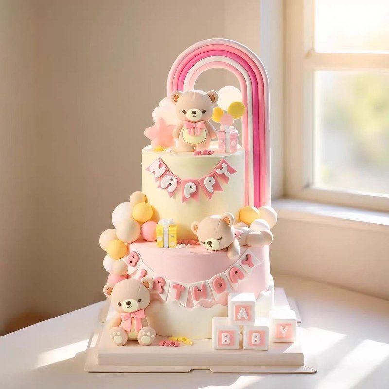 卡通小熊系列 粉色蓝色绿色蝴蝶结熊宝宝生日蛋糕装饰玩偶摆件,淘宝优惠券,粉丝福利购,淘宝优惠卷