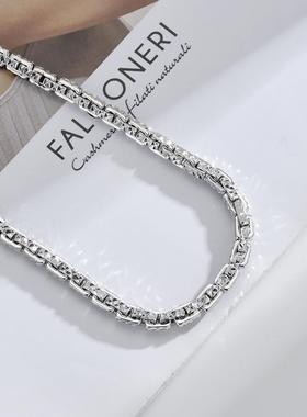 铂金四方卡地项链男PT950白金霸气粗老板链车花素金大气立体颈链