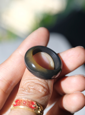 住朴-和田玉戒指新疆且末三色料指环圈号15#