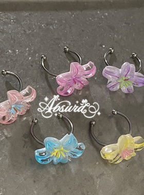 韩版多巴胺冰透百合花复古感古早味开口圈戒指指环装饰百搭手饰