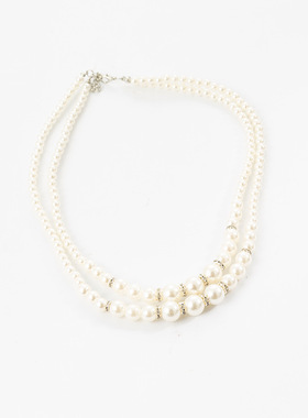 欧美亚马逊时尚多层珍珠项链耳环两件套女项饰合金镶钻珍珠套装