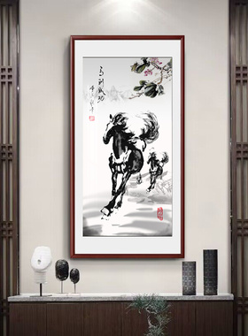 徐悲鸿马画像挂画八骏图装饰画马到成功办公室奔马玄关客厅装饰画