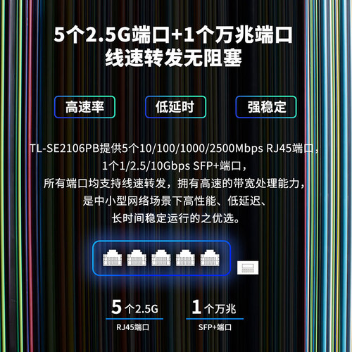 普联TP-LINK交换机5口2.5G交换机五口千兆PoE网络交换器万兆光口企业组网共享器分流器网线分线器TL-SE2106PB - 图0