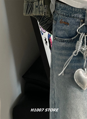 银色大爱心蝴蝶结包挂饰男裤链女小众设计感嘻哈风工装裤挂链新款