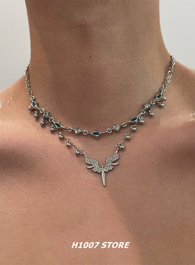 天使利刃星芒双层男款项链女小众设计高级颈链锁骨链嘻哈风毛衣链