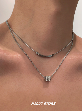 双层叠戴小蛮腰男款项链女嘻哈小众设计感颈链百搭叠戴锁骨链新款