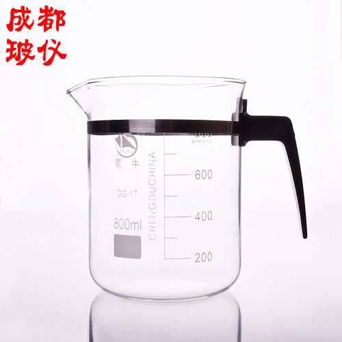 蜀牛玻璃塑柄烧杯500ml/800ml/1000ml量杯带刻度耐高温厚料可加热 - 图0