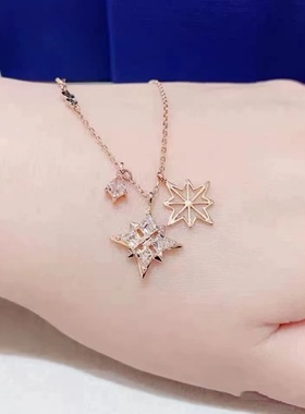 水晶女灵动四叶草星星项链锁骨链