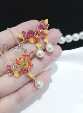 新款情人节礼物爱心相拼项链水晶