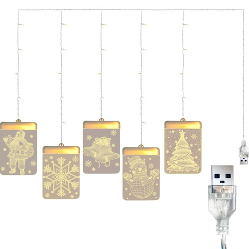 Светодиодный рождественский свет 3D колокол снежинки подвесная легкая струнная комната стеклян