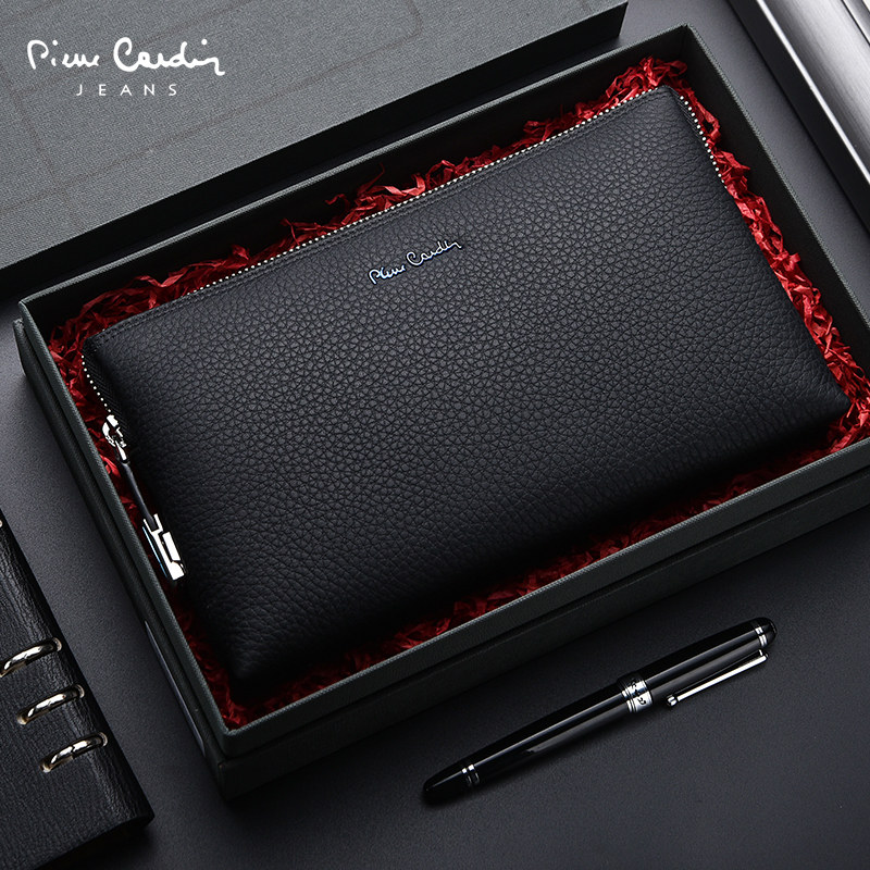 皮尔卡丹真皮软商务休闲磁扣手拿包 黛碧箱包男士包袋