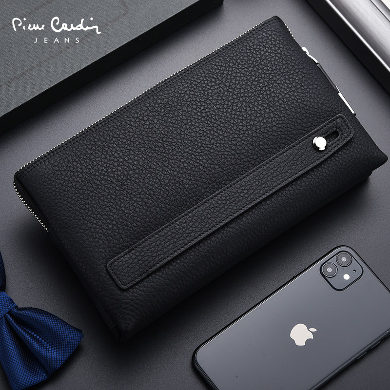 皮尔卡丹真皮软商务休闲磁扣手拿包 黛碧箱包男士包袋