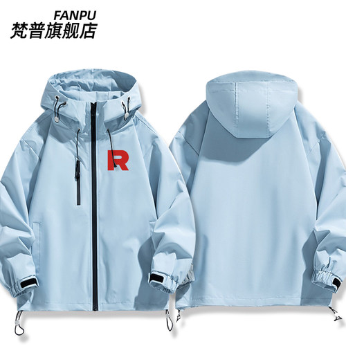 PokémonGO游戏火箭队犯罪组织R标周边冲锋衣外套男女秋冬上衣服 - 图0