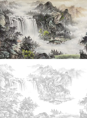 定制国画底稿山水画临摹国画临摹白描底稿山水画稿工笔白描底稿临