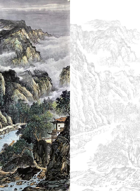 定制国画临摹山水画白描底稿山水临摹山水国画底稿墨稿画稿临摹