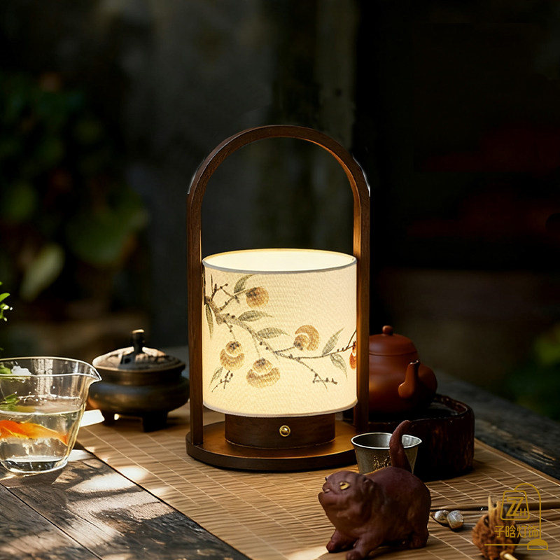 宋代美学新中式复古手绘氛围装饰灯茶室禅意书房卧室床头手提台灯