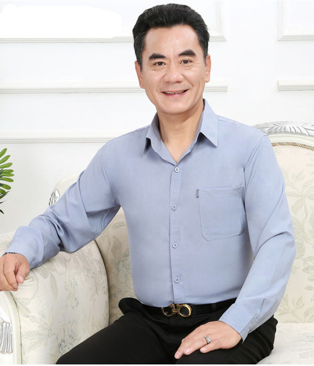 Spring and autumn loose long-sleeved polycotton shirts for middle-aged and elderly men