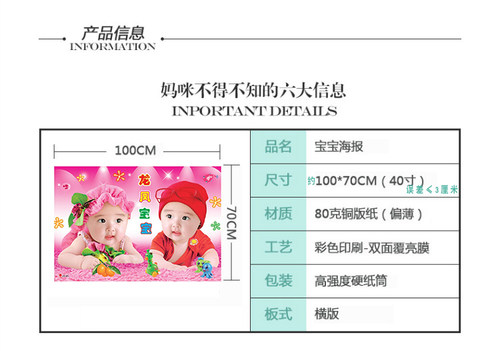 龙凤宝宝海报照片画报漂亮可爱男婴儿画双胞胎教早教超大图片墙贴 - 图0