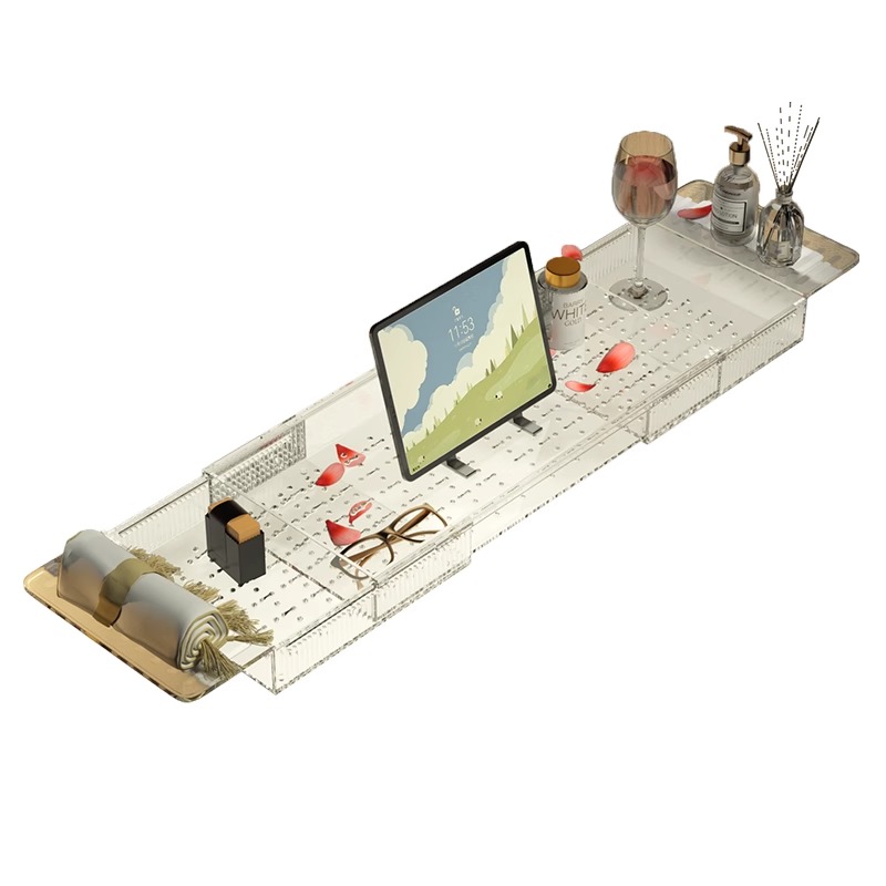 浴缸置物架高级轻奢风免打孔卫生间多功能置物亚克力板透明展示架 - 图3