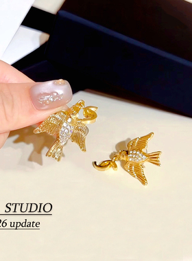 YANSTUDIO/26新款水钻飞鸟耳环女