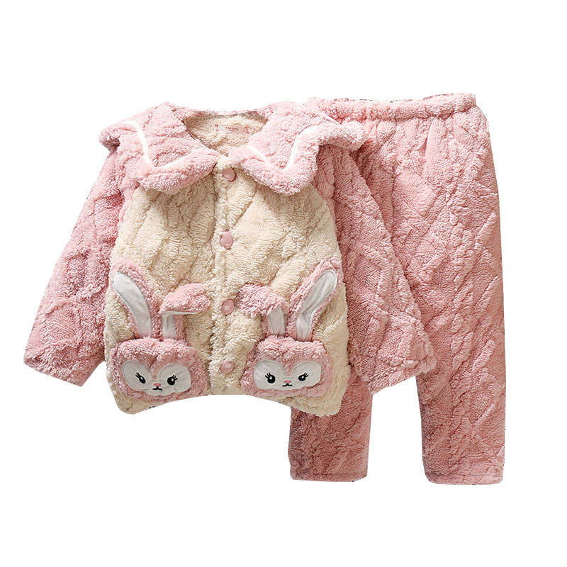 冬女孩三层夹棉法兰绒儿童睡衣 保暖中小童珊瑚绒加厚加绒家居服,淘宝优惠券,粉丝福利购,淘宝优惠卷