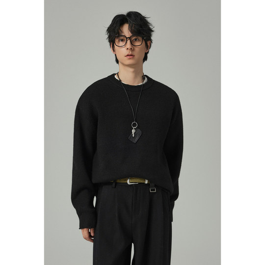 W2x autumn and winter simple double-sided woolen sweater round neck sweater men's winter bottoming thickened men's inner wear