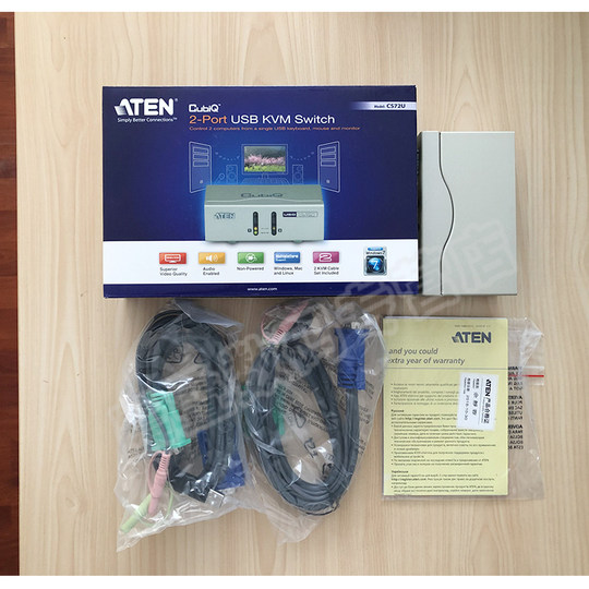 ATEN/宏正CS72U 2端口USB键鼠多电脑kvm切换器vga分配器一分二延长器