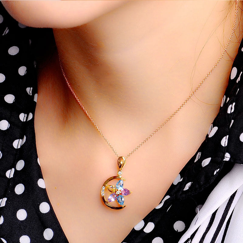 9k金彩宝镶钻石简约送女友锁骨链 jolee项链