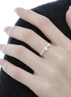 小众个性ins冷淡风高级感气质百搭假宝石S925纯银开口戒指女