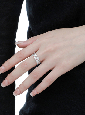 小众个性ins冷淡风高级感镶嵌红锆石肌理S925纯银开口戒指女