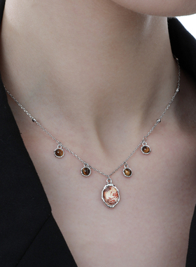 小众个性ins冷淡风高级感美拉德玻璃印花S925纯银项链锁骨链