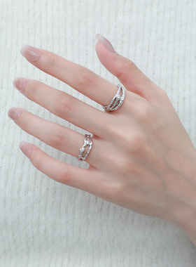 小众原创设计气质高级轻奢不规则树枝镶嵌锆石S925纯银戒指女