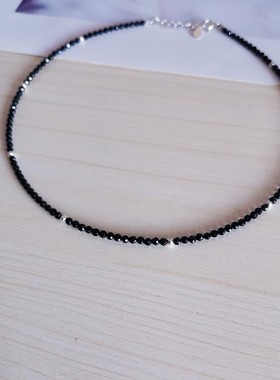 黑色小众设计编织挂绳水晶锁骨链