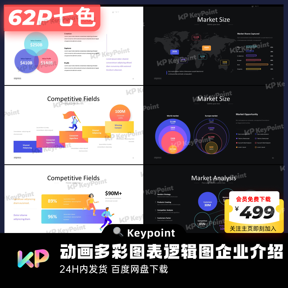 62页动画多彩图表逻辑图企业介绍汇报PPT模板Keypoint大师ppt设计 - 图0