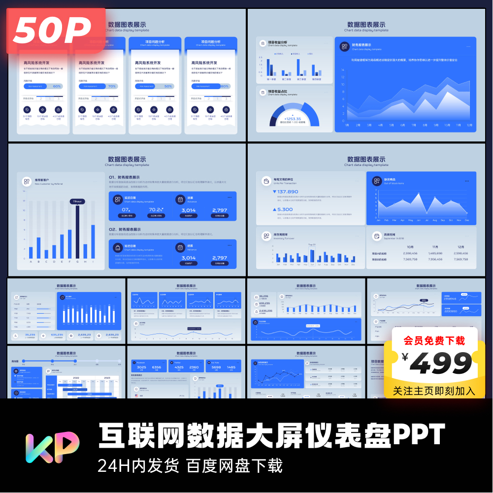 50页原创互联网数据大屏仪表盘PPT模板互联网大厂ppt设计keypoint-图1