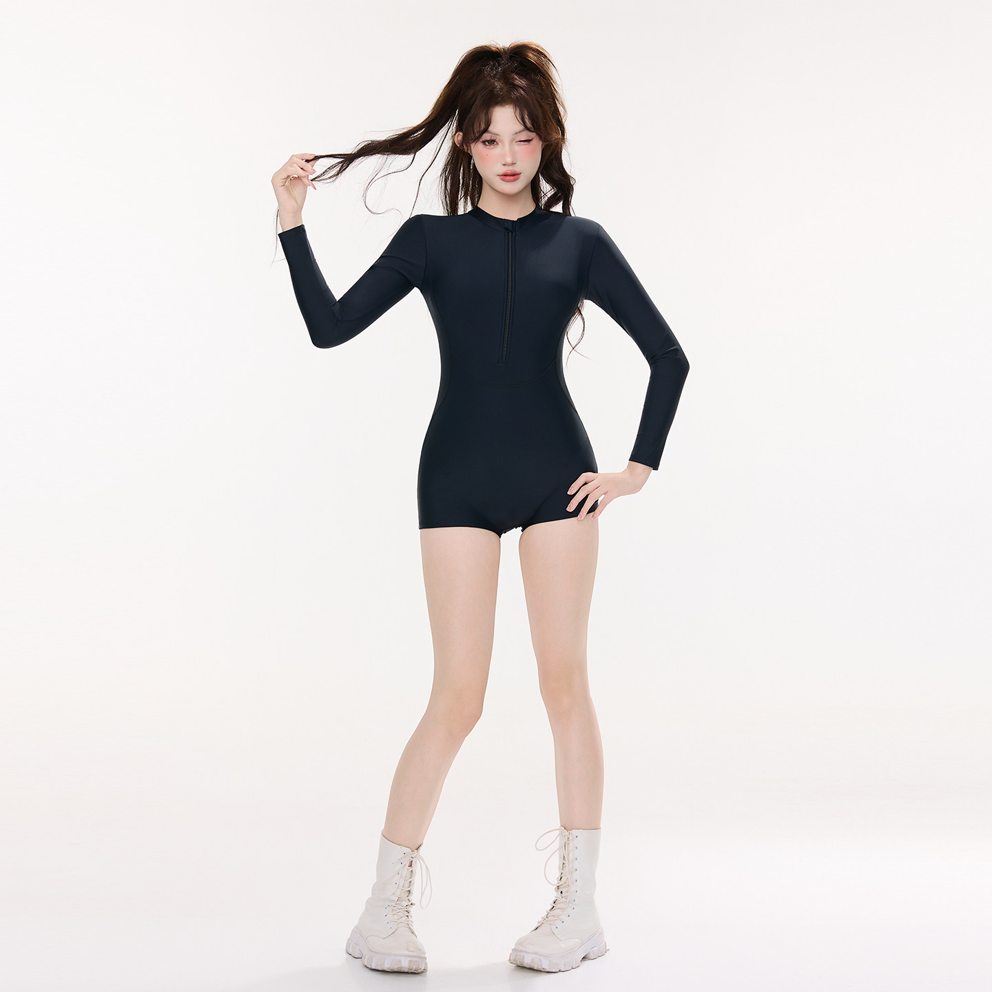 泳衣女款2025年新款连体长袖防晒专业竞速泳装微胖遮肉保守温泉女,淘宝优惠券,粉丝福利购,淘宝优惠卷