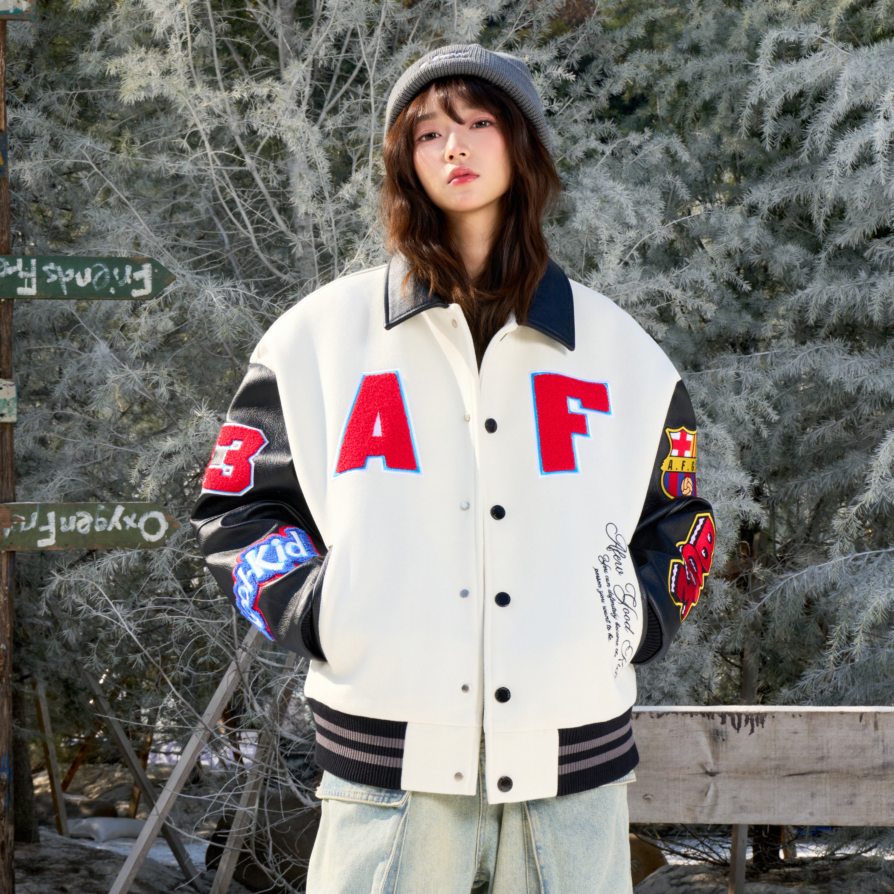 AFGK25FW翻领撞色棒球棉服美式复古毛巾绣情侣夹克秋冬加厚外套,淘宝优惠券,粉丝福利购,淘宝优惠卷