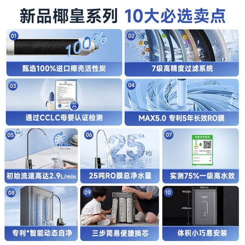 【进口椰壳活性炭】AO史密斯佳尼特家用净饮机反渗透净水器椰皇T1 - 图0