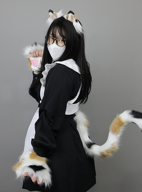 花喵尾巴猫耳朵发箍套装