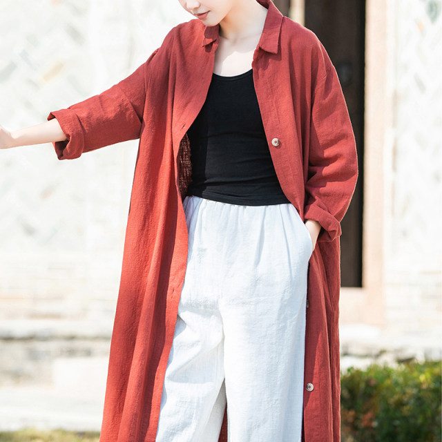 CHSSNIKE long-sleeved mid-length retro linen windbreaker