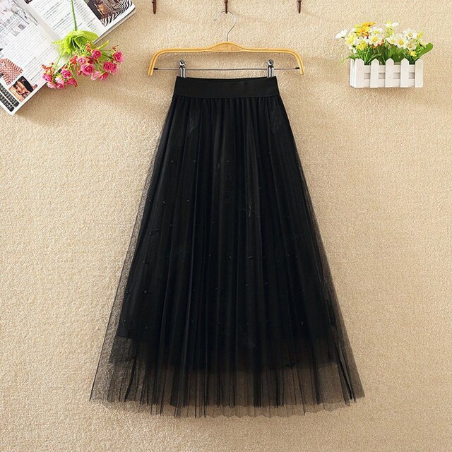 Spring, summer and autumn new mesh skirt, mid-length high-waisted mesh skirt for schoolgirls, all-match skirt for small people, new Chinese style skirt