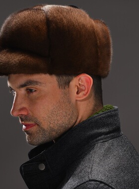 整貂皮帽子鸭舌帽男护耳平檐冬季