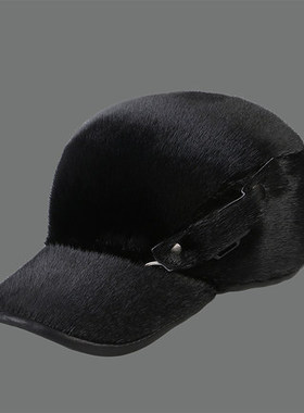 海豹皮帽子鸭舌帽男平檐冬季
